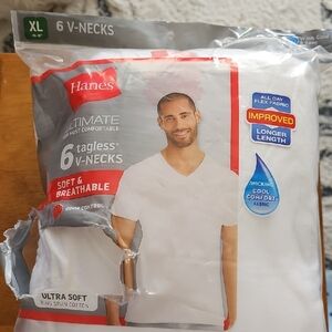 Hanes 6-Pack White V-Neck Tagless T-Shirts - White